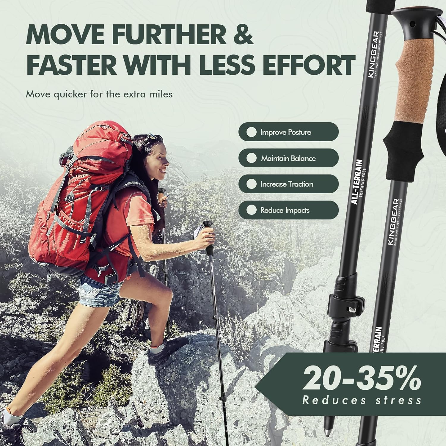Thumbnail 2 de KINGGEAR Nordic Walking Stick TP1: Adjustable 7075 Aluminum Trekking Poles