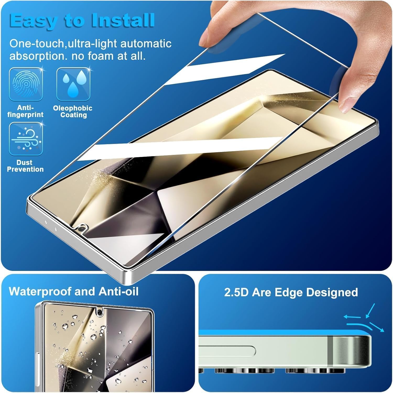 Detalle 2 de firtstnow 3+2 Pack Glass Screen Protector for Samsung Galaxy S25 Ultra 5G (6.9")