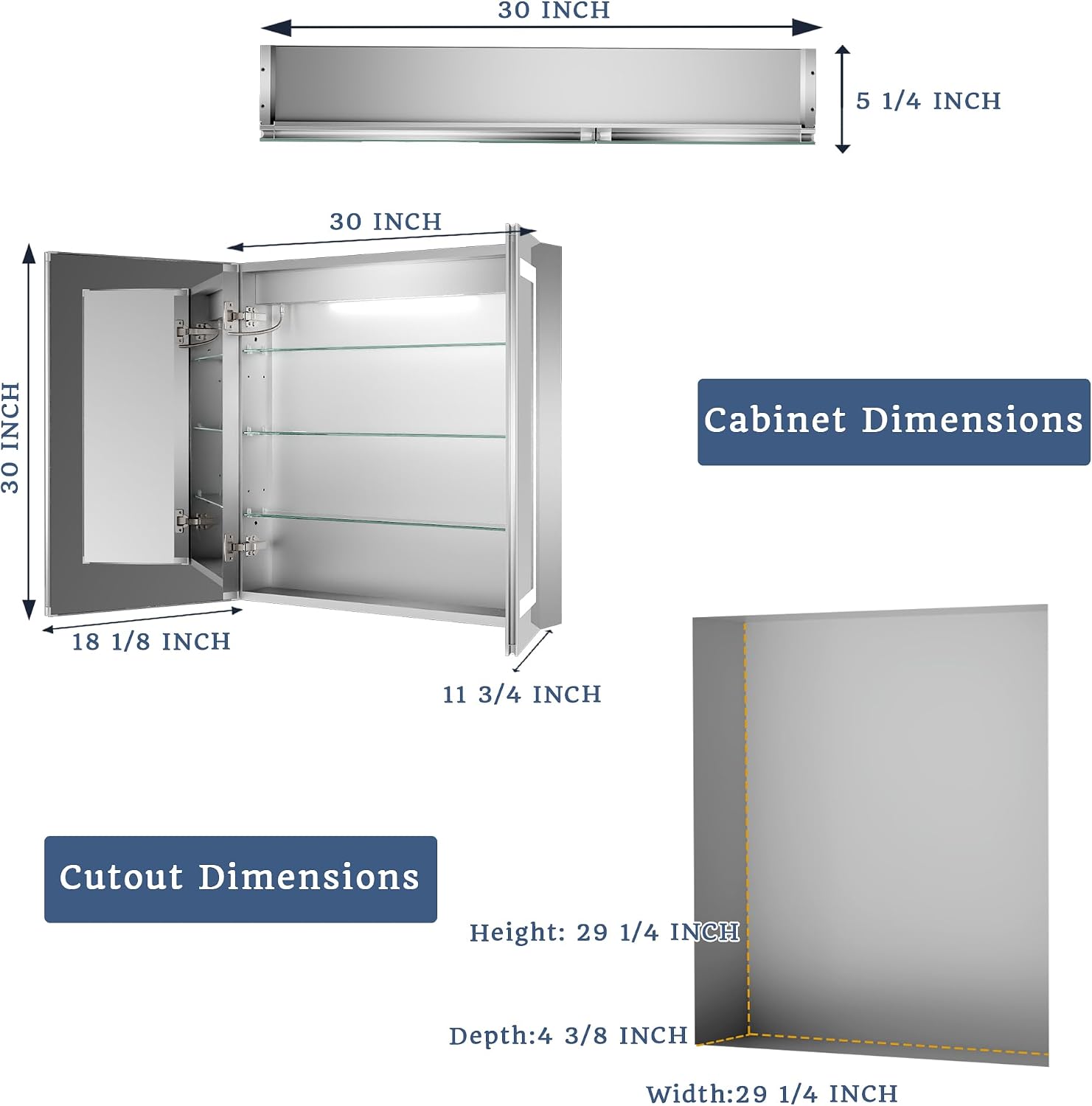 Detalle de ExBrite LED Lighted Bathroom Medicine Cabinet with Mirror, 30 x 30 Inch