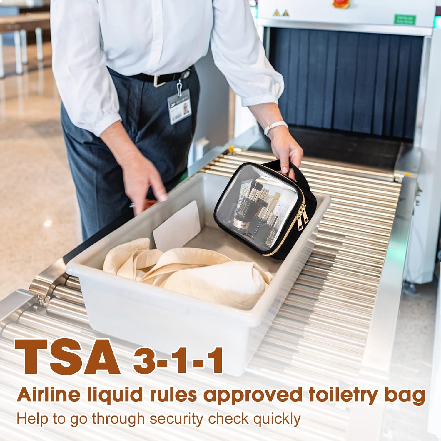 Detalle de Wedama TSA Approved Clear Toiletry Bag (3-Pack) – Quart-Size PVC Travel Makeup & Carry-On Organizer, Black