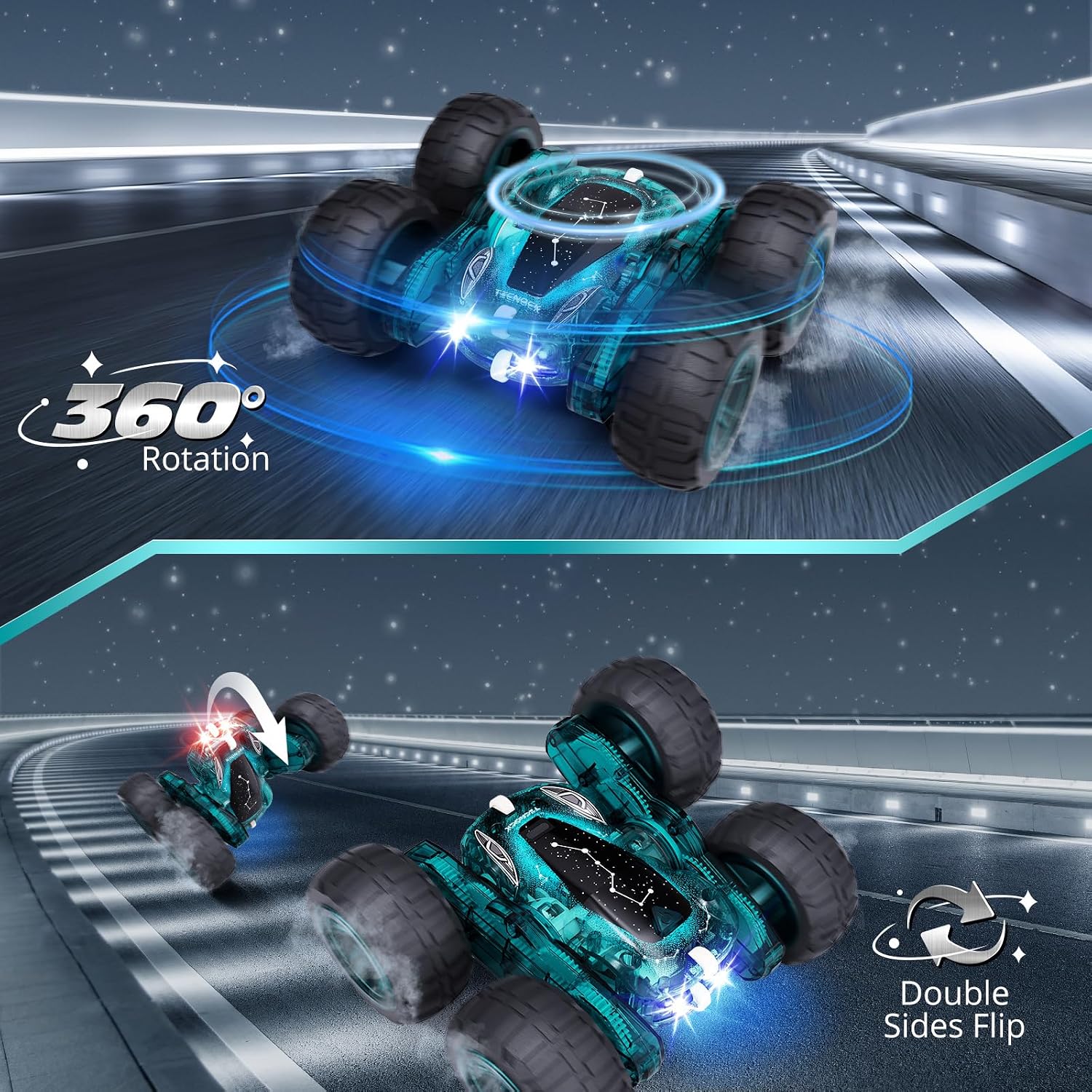 Detalle de Tecnock Remote Control Car (2.4GHz) with USB-C Easy Charging, 4WD 360° Stunt Car