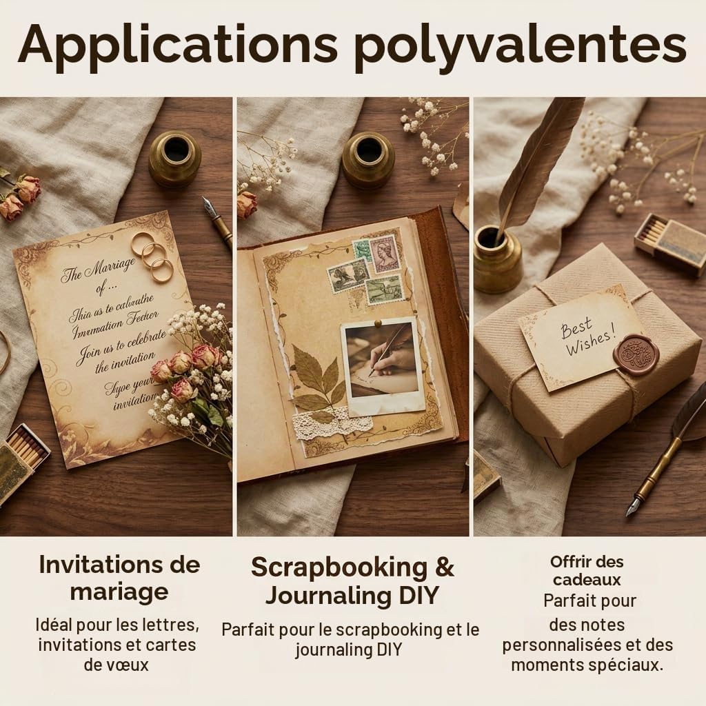 Detalle de Haefan vintage briefpapier A5 met 8 motieven, linnen enveloppen en zegels