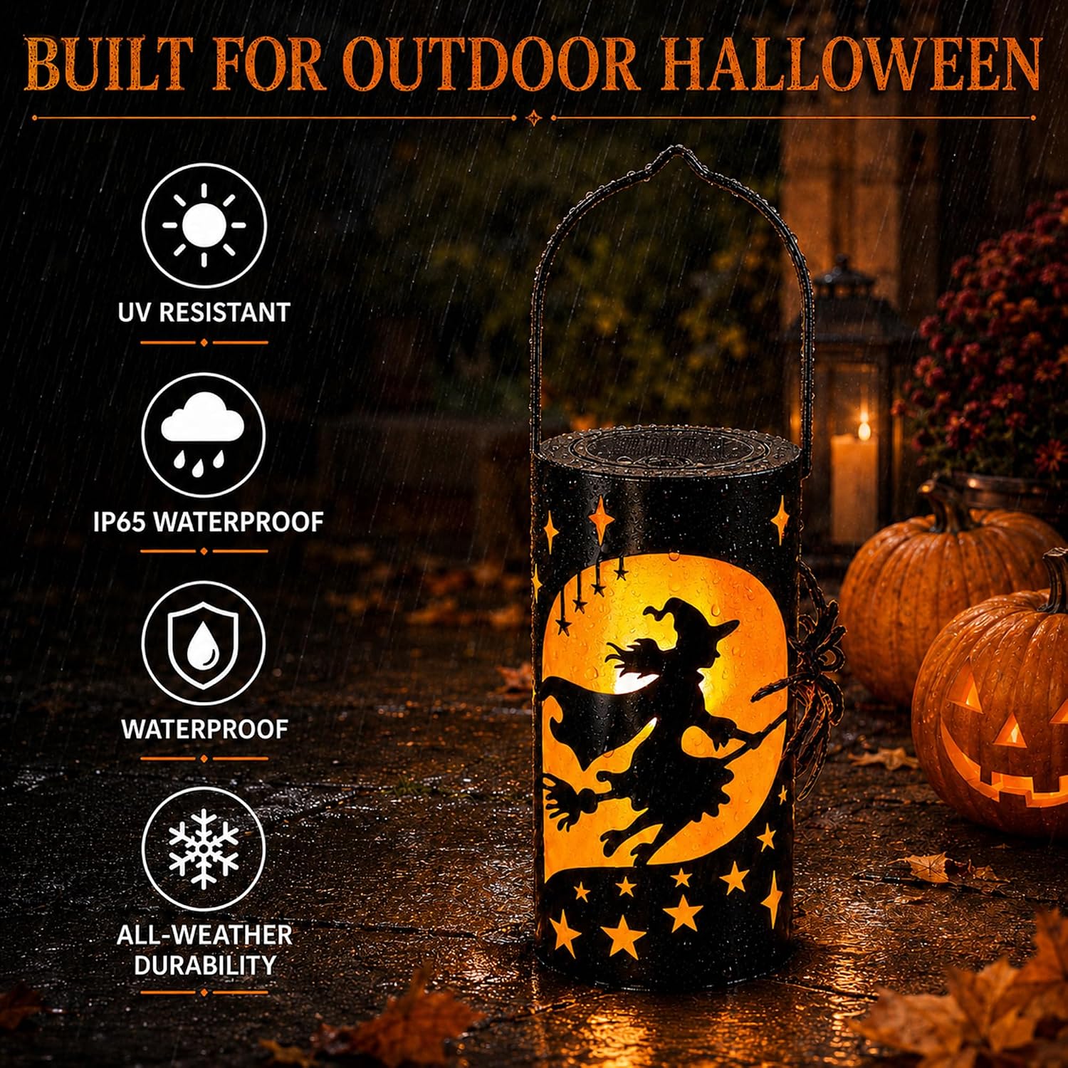 Thumbnail 6 de Mantunt SLANTN-HLW-WIC04 Solar Halloween Witch Lantern with Flickering Orange Flame