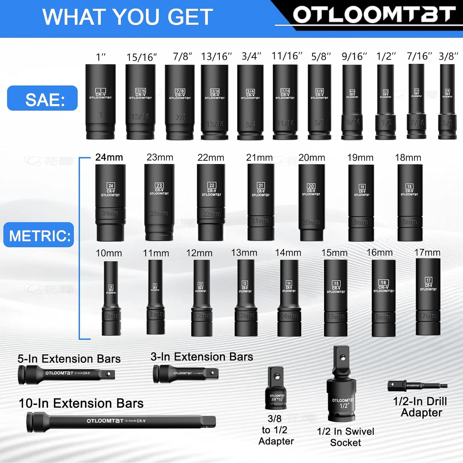 Thumbnail 1 de OTLOOMTBT 1/2" Drive Impact Socket Set — 32pcs 🧰