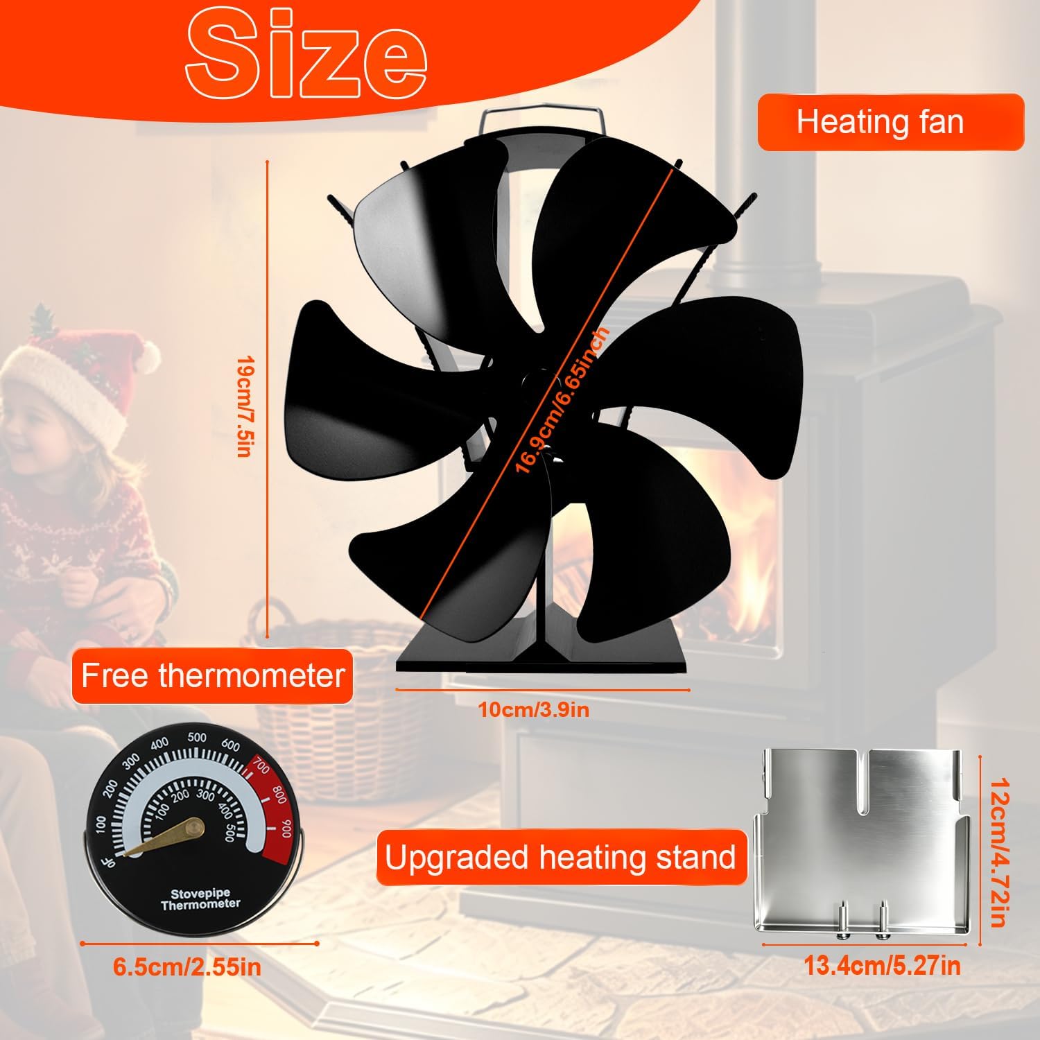 Thumbnail 6 de VODA VDSF685BUTB 6-Blade Heat-Powered Stove Fan with Bracket