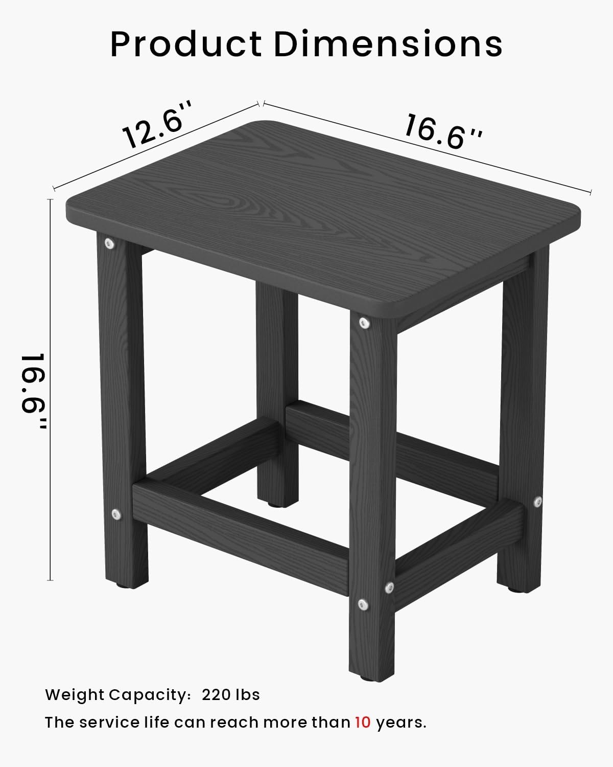 Thumbnail 2 de BIVODA CJ/002-01-CA Outdoor Side Table, Black HDPE Square Patio Table
