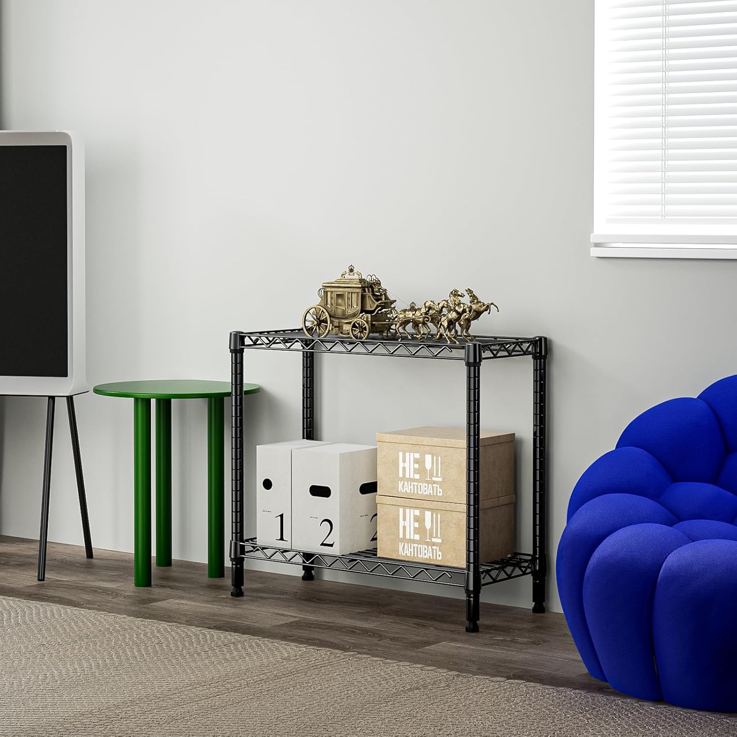 Thumbnail 3 de MZG 2-Tier Metal Wire Storage Rack (220 lbs) – Black Standing Shelving Unit for Laundry, Kitchen, Pantry & More