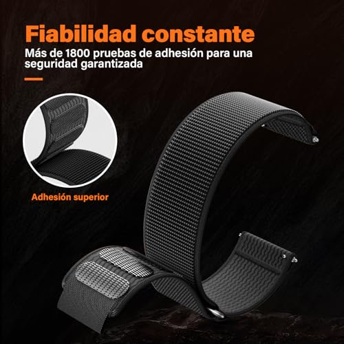 Detalle de Correa de reloj 22 mm NotoCity para Garmin: nylon transpirable y cierre en acero inoxidable