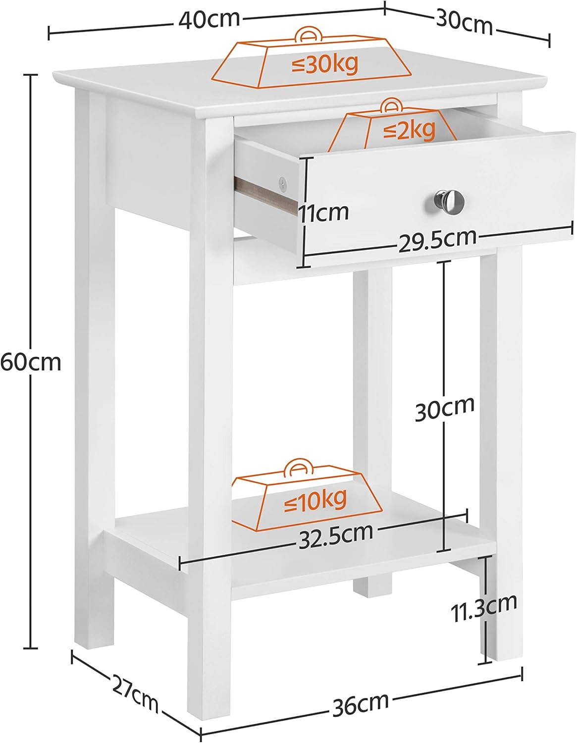 Thumbnail 2 de Yaheetech Comodino Tavolino da Letto con Cassetto e Ripiano – Stile Shabby Chic, MDF 40 x 30 x 61 cm