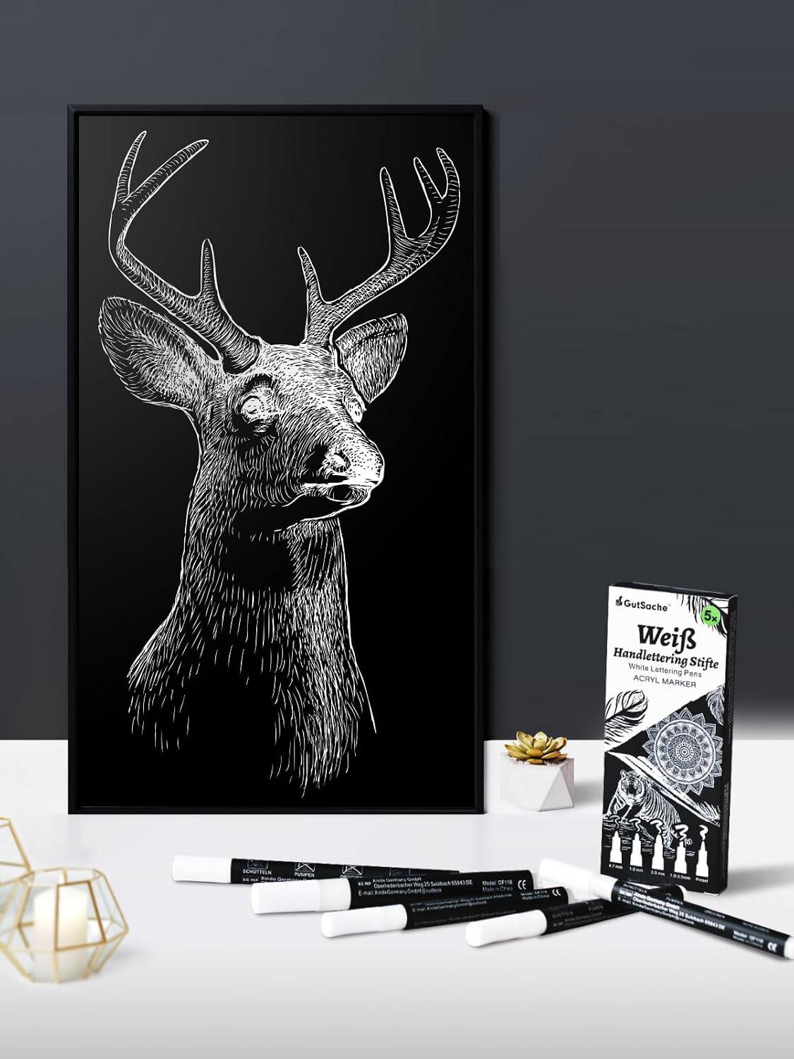 Thumbnail 4 de DealKits 5x Weiße Acrylstifte – deckende Acrylic Marker Brush Pen für Holz, Glas, Papier & Stein