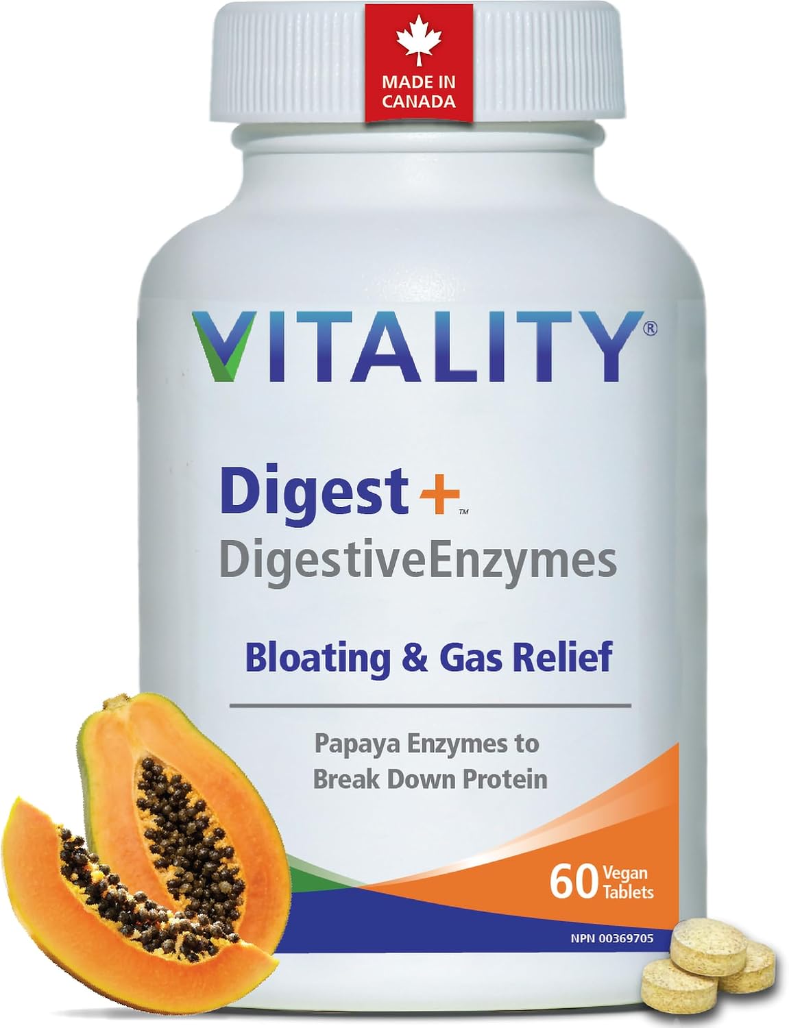 Detalle de VITALITY Digest+ 15902 Digestive Enzyme Tablets with Papaya & Goldenseal
