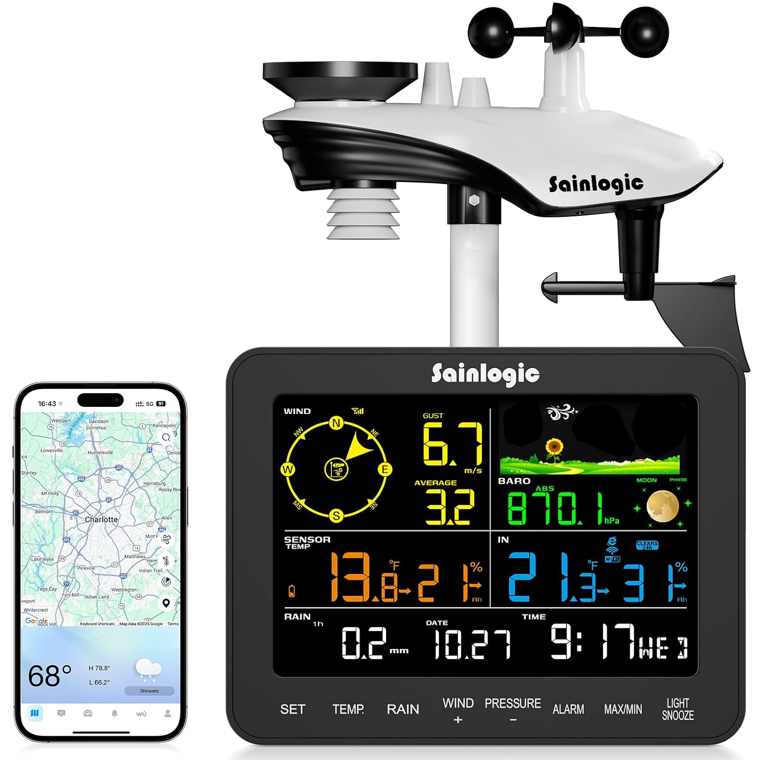 Detalle de Sainlogic SA6 Plus 12-in-1 Wetterstation WLAN – Genauigkeit, Fernzugriff und Langzeit-Datenspeicherung