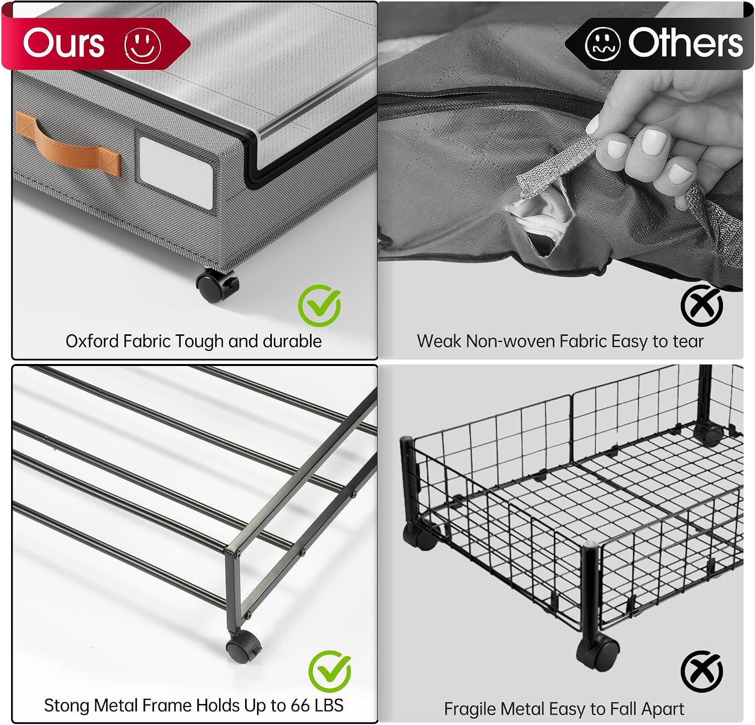 Detalle de Yecaye Ye-Ub-Storage-LightGrey-4pack Under-Bed Storage Bins with Wheels