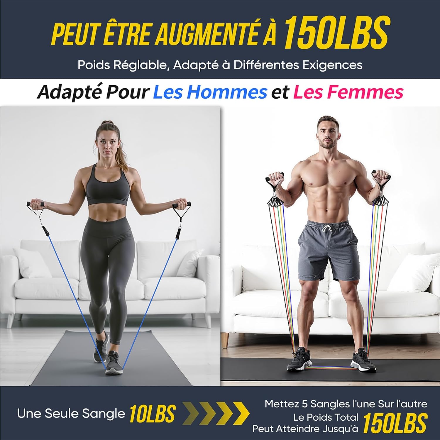 Detalle 2 de Fokky Kit Elastique Musculation – 5 Niveaux avec Ancrage et Accessoires