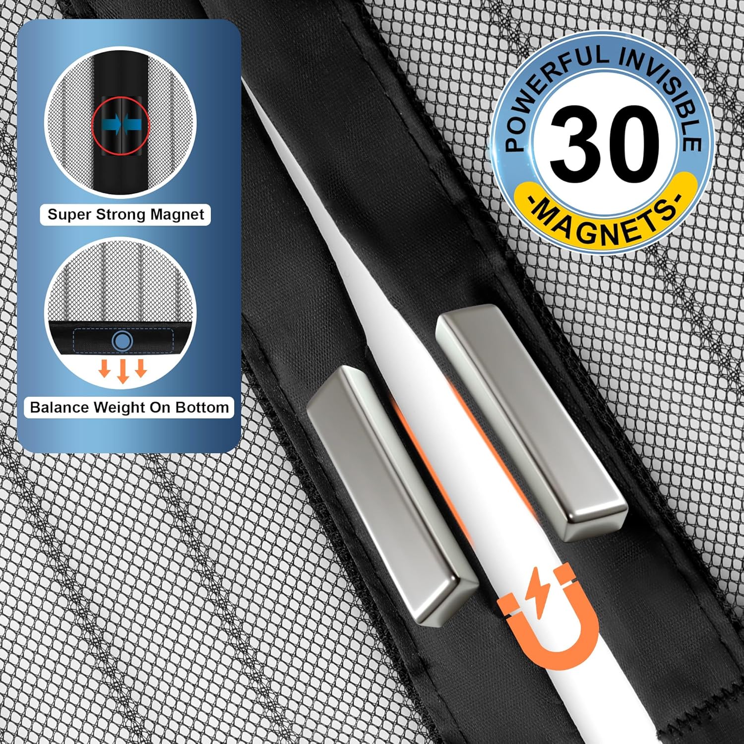 Thumbnail 4 de HOWIN Zanzariera Magnetica per Porta Finestra 130x220 cm (Nero) con chiusura automatica