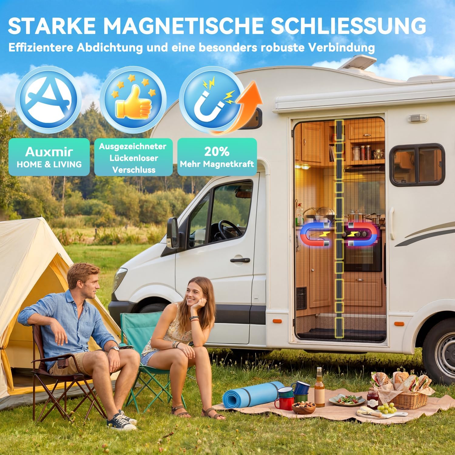 Thumbnail 6 de Auxmir Fliegengitter Balkontür Magnet 120x200 cm – Extra Starke Magnete, Ohne Bohren, Verdickt Klettverschluss 4 cm, Schwarz