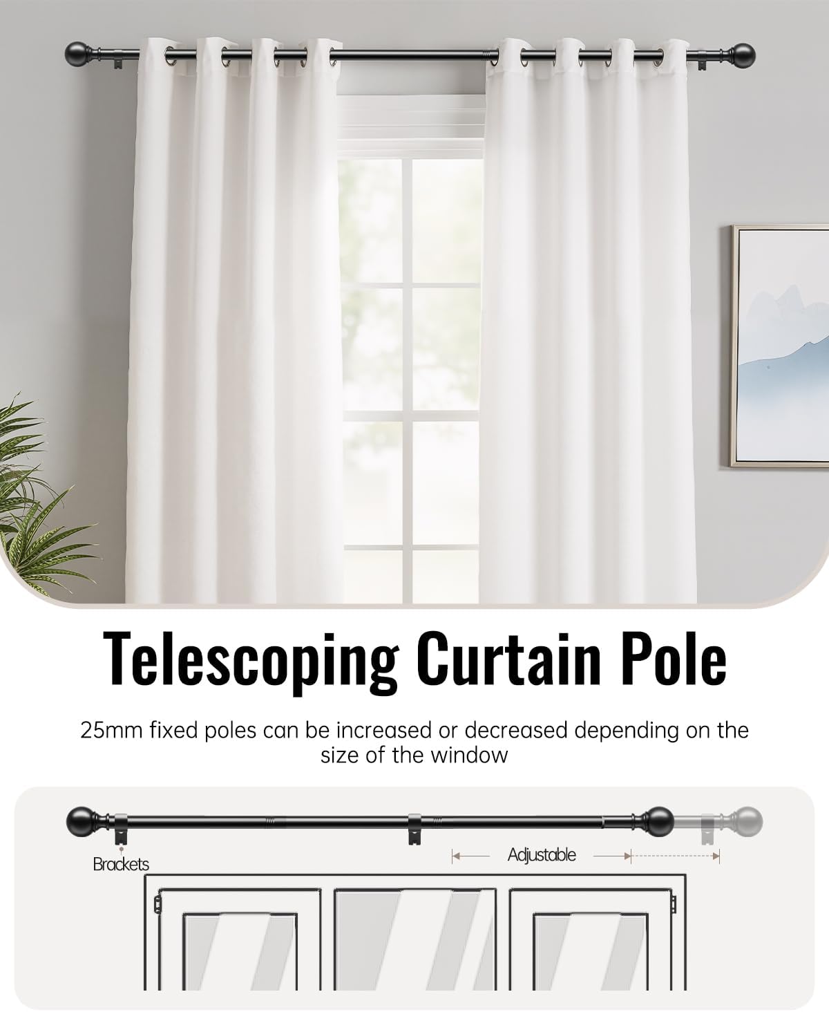 Thumbnail 4 de DEFYNEE Curtain Poles 80–305 cm Matt Black