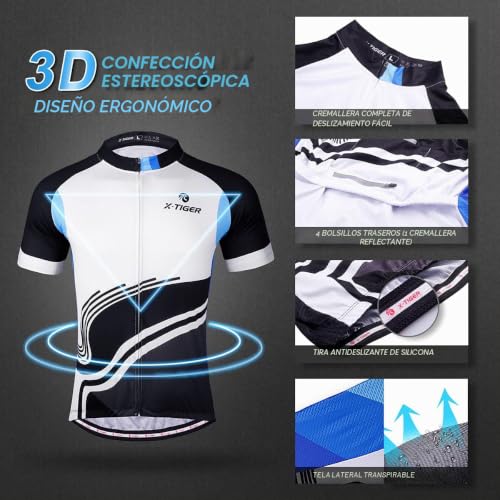 Thumbnail 2 de X-TIGER Conjunto Ciclismo Hombre Maillot Culotte: comodidad y seguridad para largos recorridos
