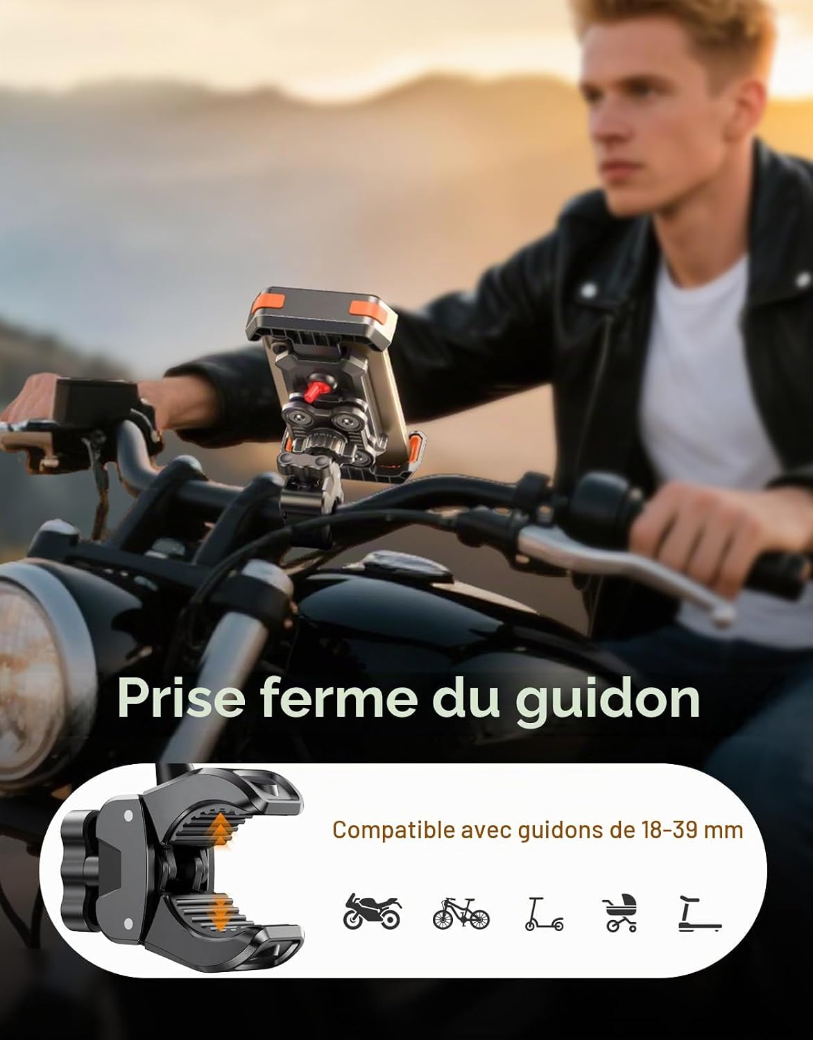 Detalle de CIRYCASE YYS683 motorfiets-gsmhouder met trillingsdemping en 360°-rotatie