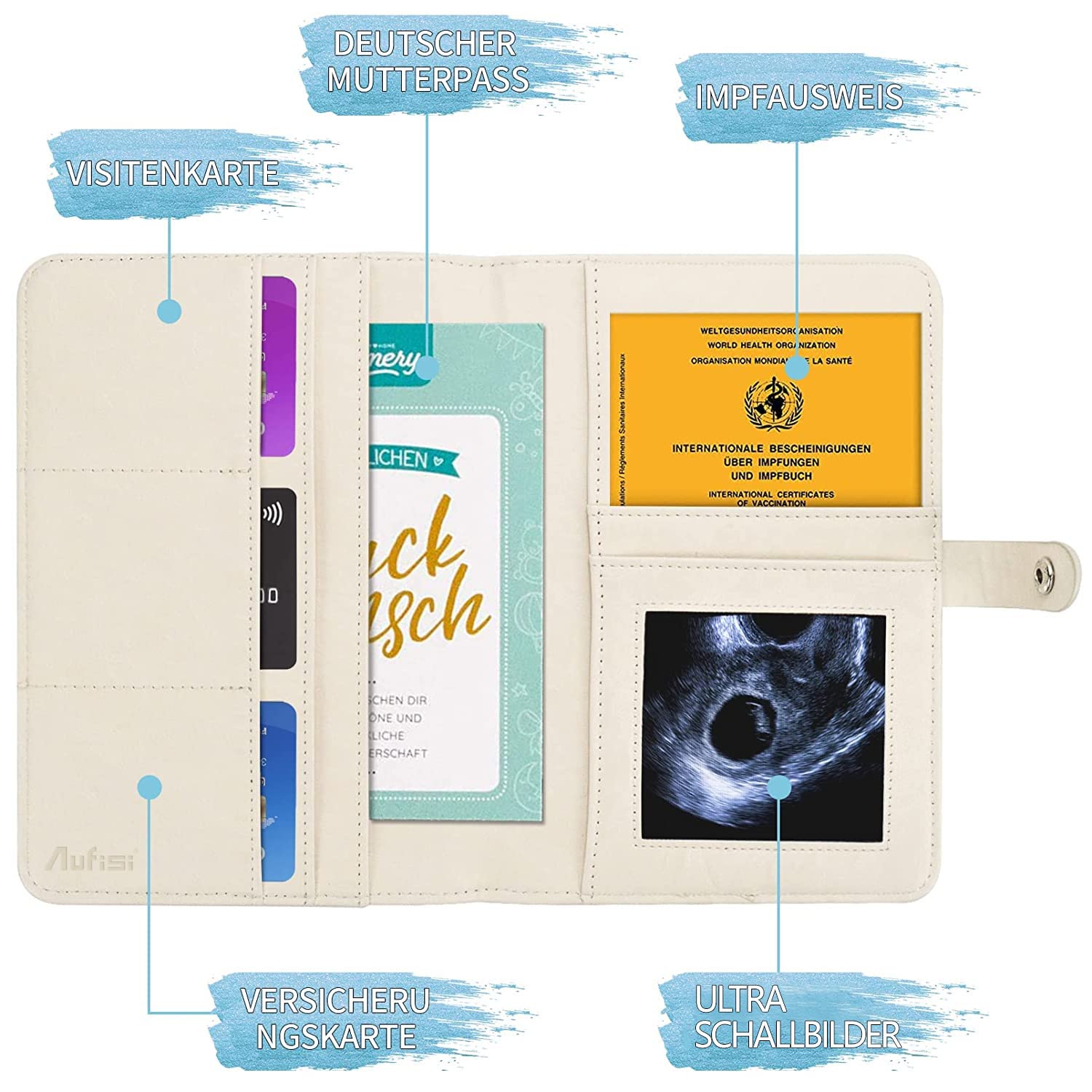 Thumbnail 2 de Aufisi Mutterpasshülle Kunstleder mit Fächern 📁