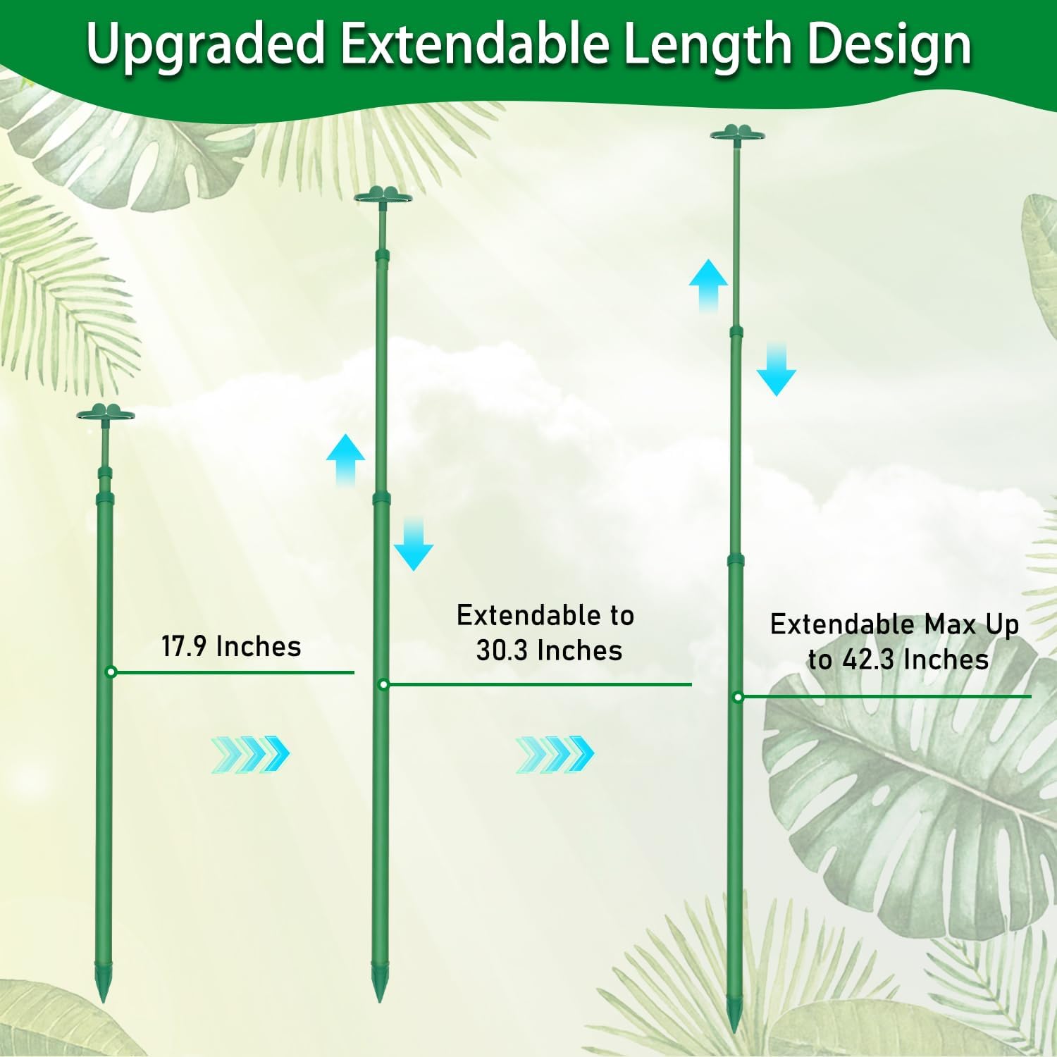 Detalle de BOVITRO XSSSG-3 Extendable Plant Stakes, Fiberglass, 17.9–42.3 Inches, 3-Pack