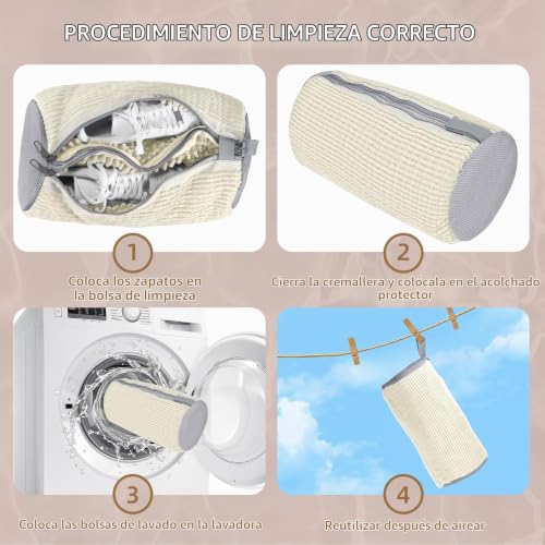 Detalle de FOREDOO 2 en 1 Bolsa Lavadora Zapatillas: limpieza 360° y doble bolsillo