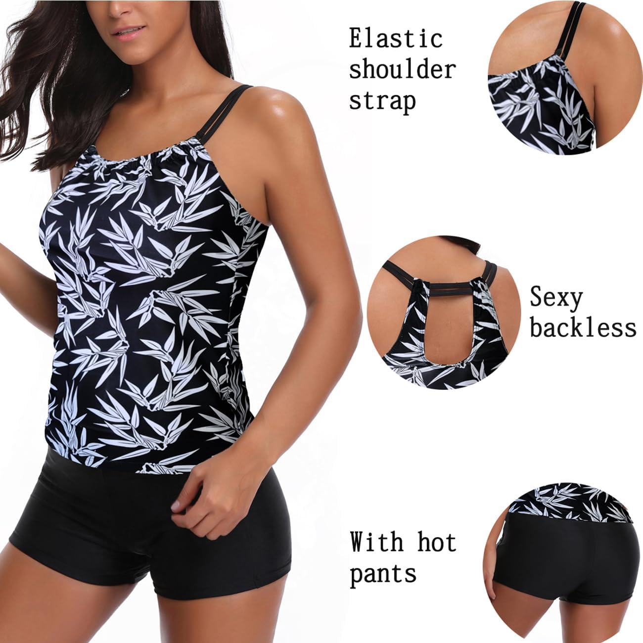 Detalle de AYEEBOOY Women's Plus Size Floral Halter Tankini Set with Boyshort High Waist Swimsuit