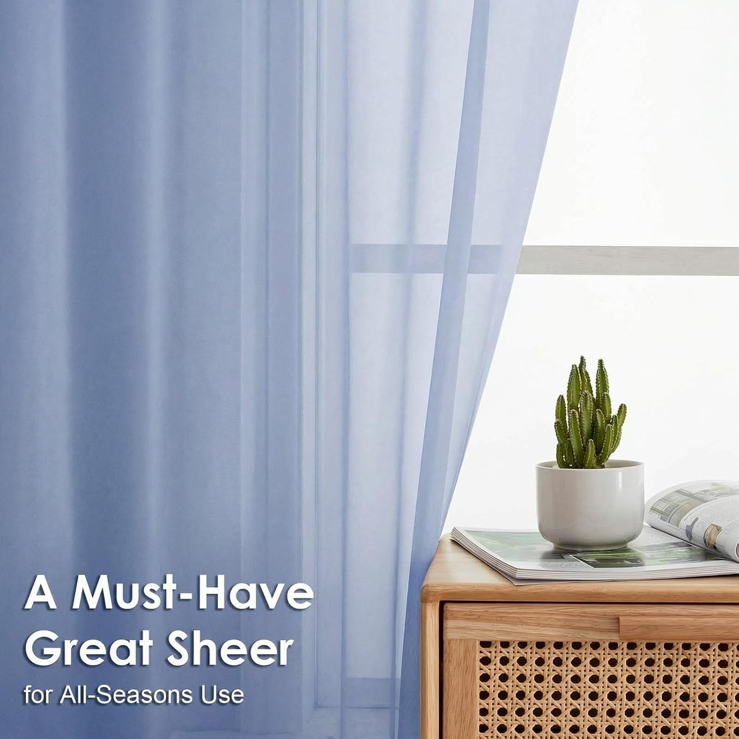 Detalle 2 de OVZME Sheer Curtains, 2 Panels, 84-Inch, Light-Filtering Demin Blue