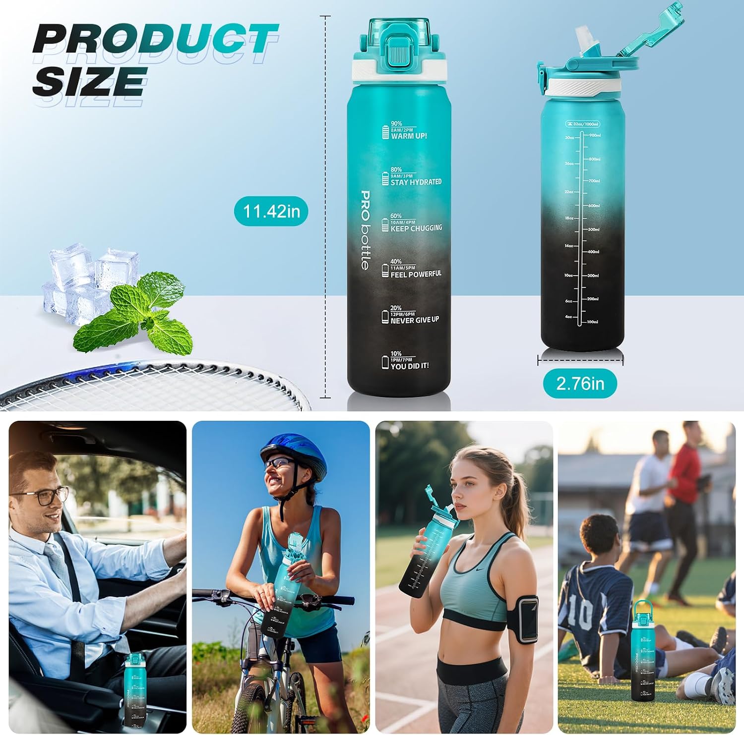 Detalle de SEASEVEN Sports 1L water bottle with straw