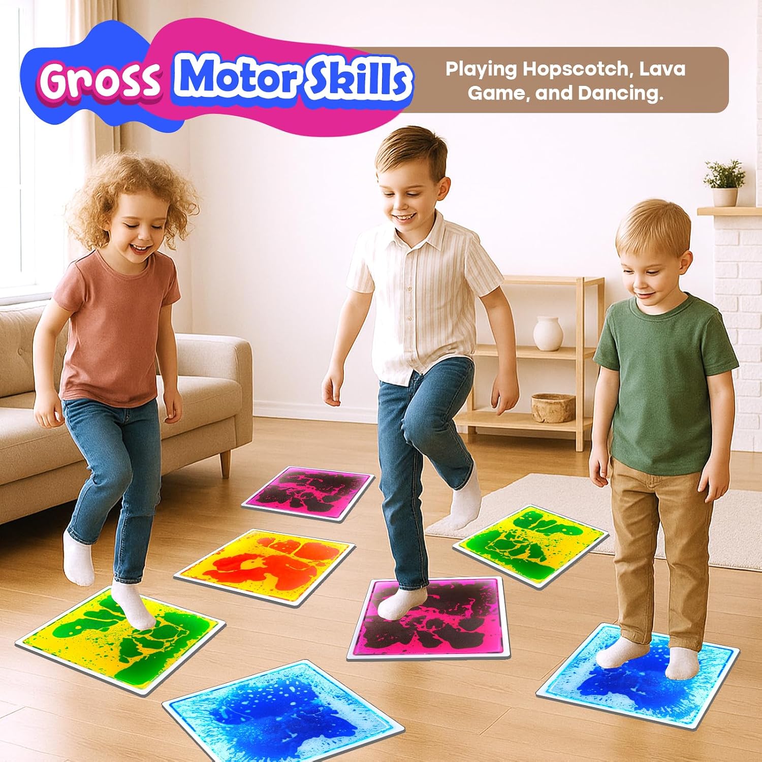 Detalle 2 de Sensory Floor Tiles for Kids Toddlers: 12x12 Liquid Lava Tiles (4 Pack) for Dexterous Play & Sensory Rooms