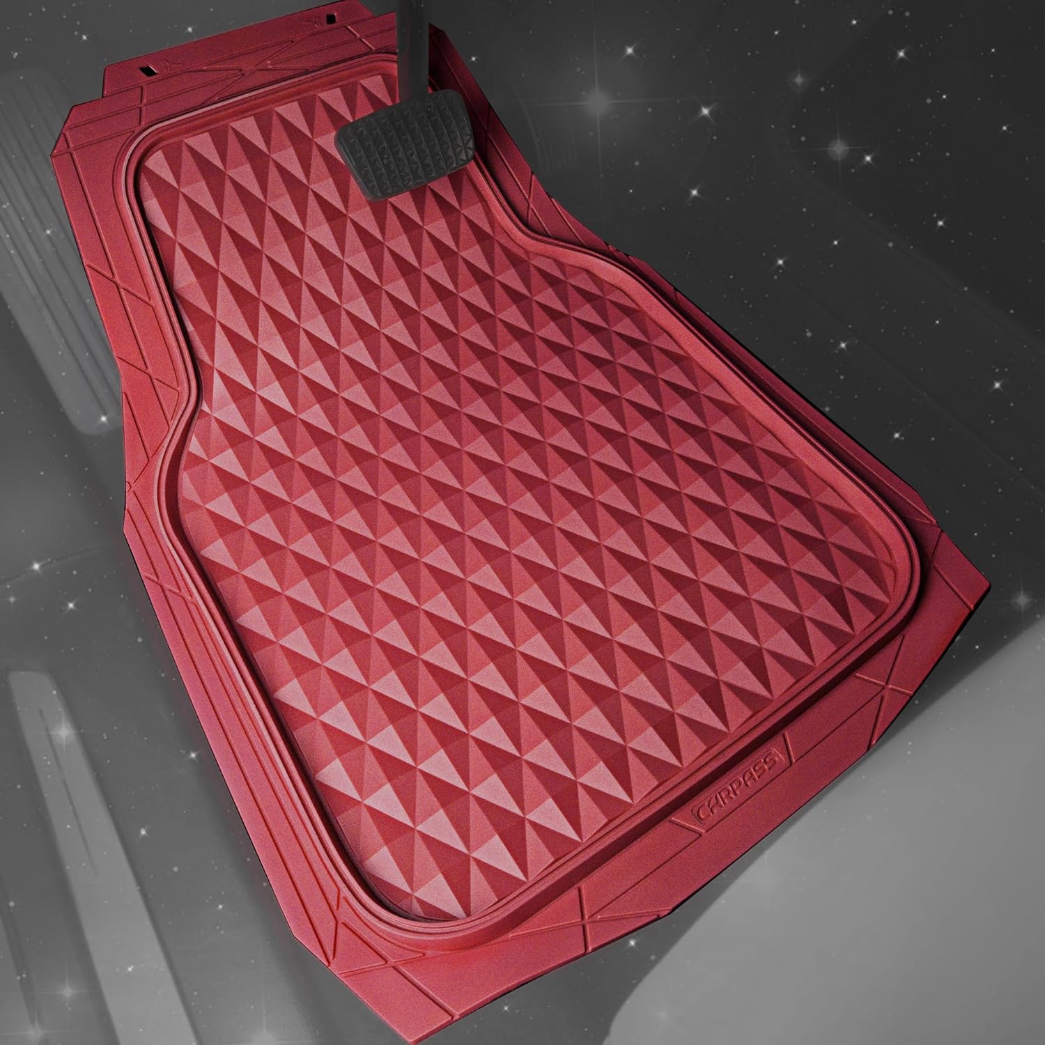 Thumbnail 1 de CAR PASS Heavy Duty Rubber Red Car Floor Mats & Cargo Liners — All-Weather, Deep Dish, Universal Cut to Fit