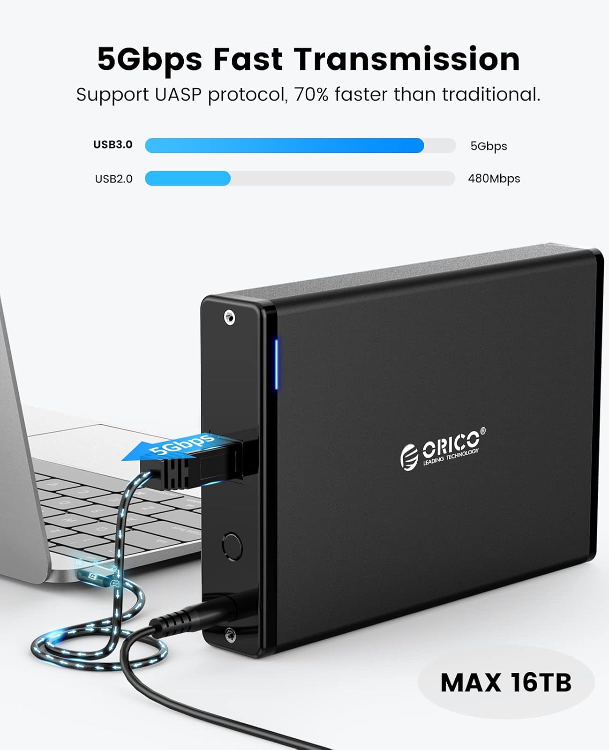 Detalle de Boîtier ORICO Aluminium 3,5" externe USB 3.0 vers SATA III avec châssis amovible