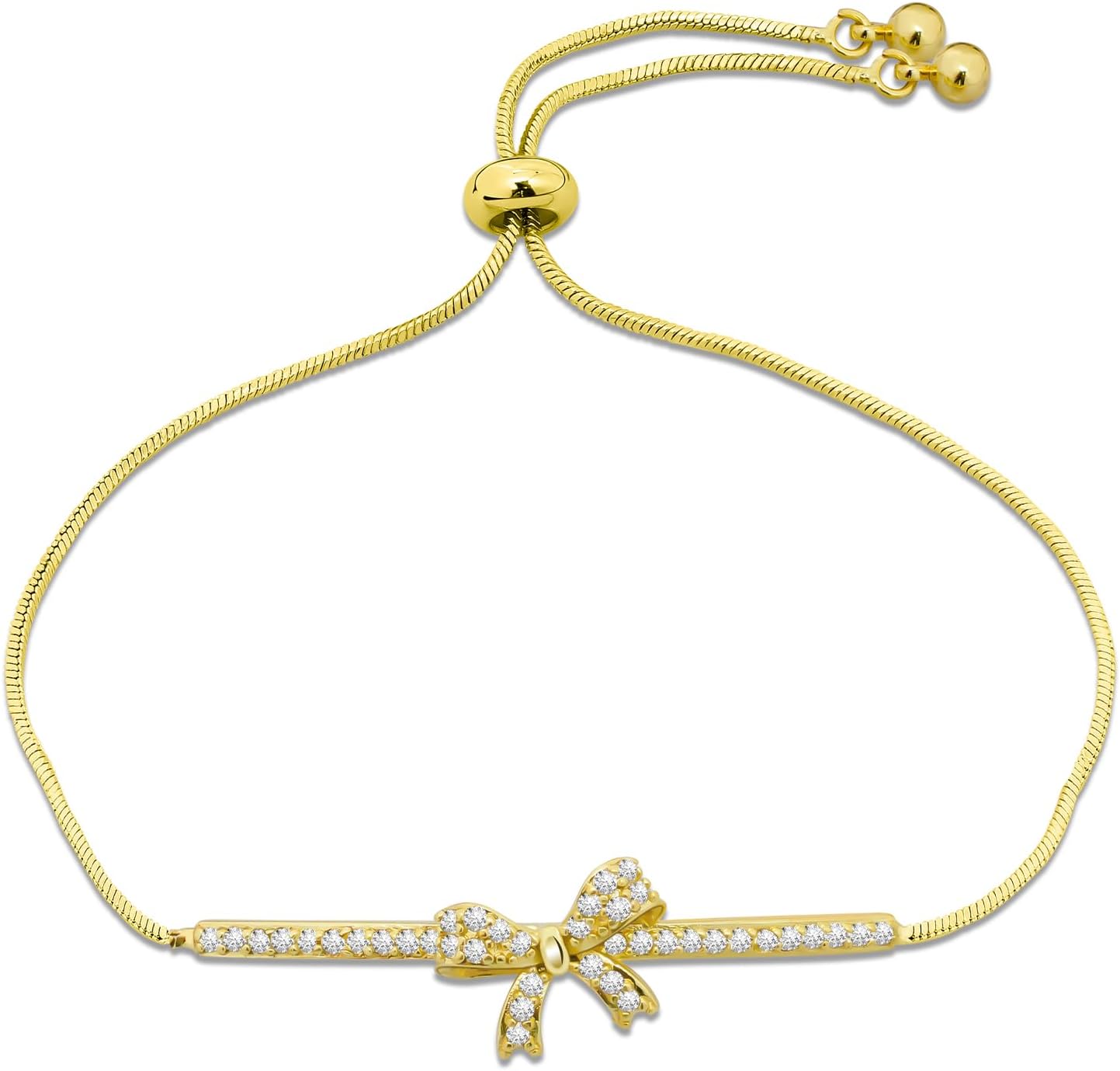 Detalle de Yowivon vergoldetes Schleifen-Armband für Frauen – verstellbar, Tennis-Perlen, 22 cm