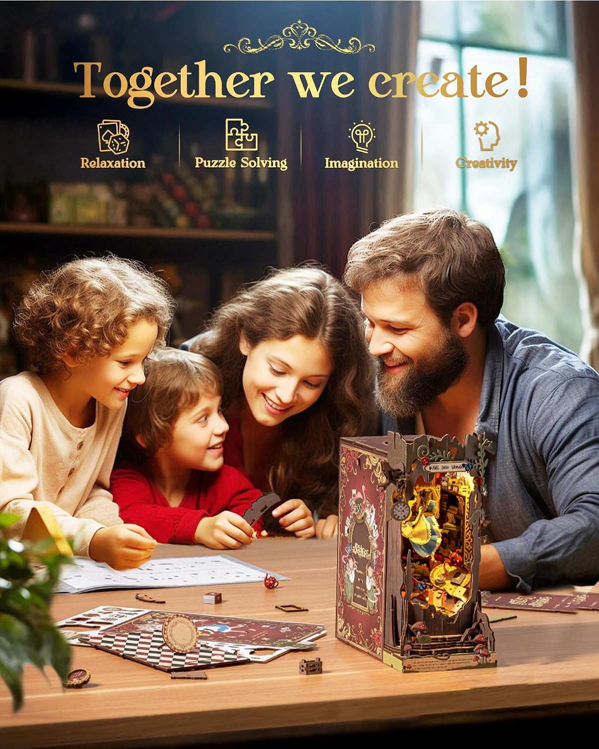 Detalle 2 de Rolife Book Nook “Fall into Wonder” DIY Miniature House Kit (300-piece) – Booknook diorama puzzle