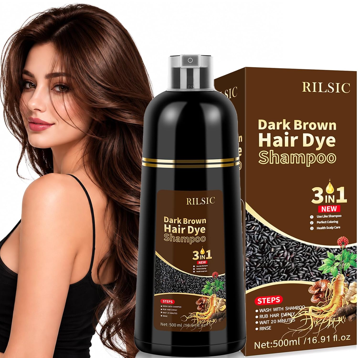 Detalle de Haarfärbeshampoo Braun 3-in-1 Shine Braun 500 ml