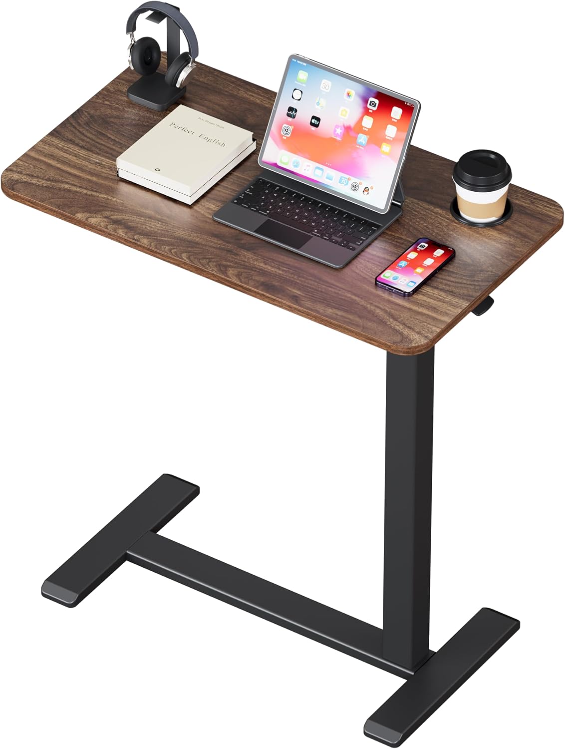 Detalle de BIZUM DM5050W2716WAO Adjustable Rolling Bedside Table, Walnut, 70 x 40 cm