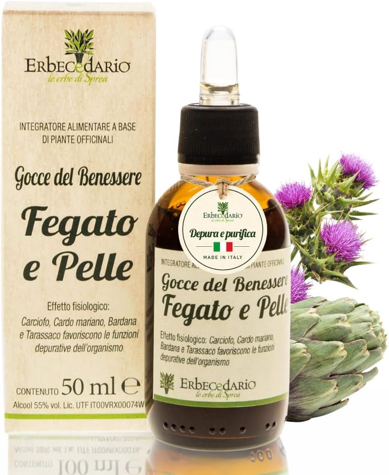Detalle de Gocce Del Benessere Fegato e Pelle Erbecedario 50ml – Depurativo naturale con Carciofo e Cardo Mariano