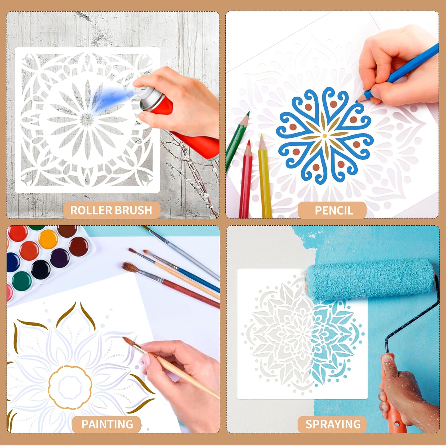 Detalle 2 de MWOOT Mandala Stencils 4 Pack 20x20cm