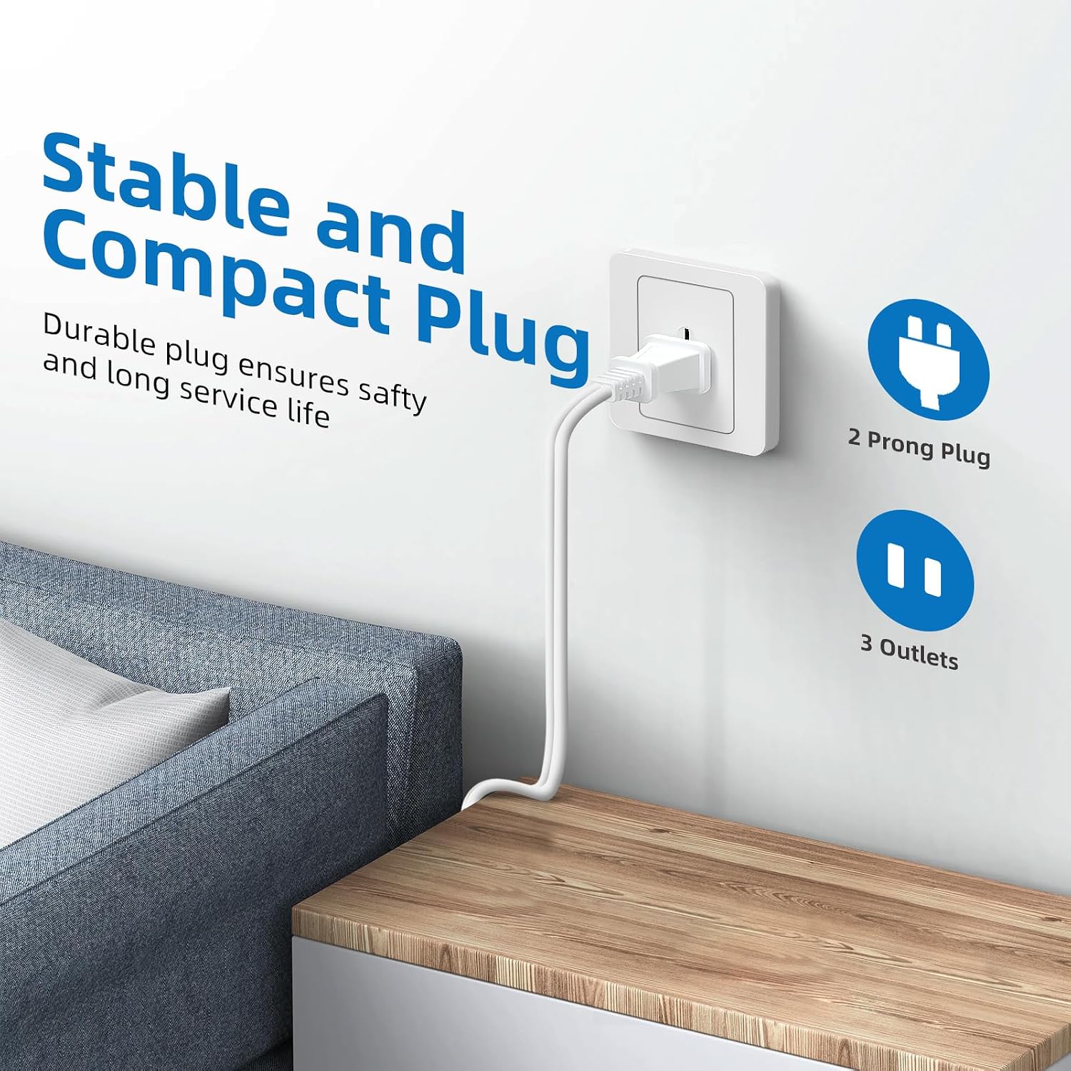 Thumbnail 2 de Tiffcofio MH-1013-12 Indoor Extension Cord, 12 ft, 3 Polarized Outlets