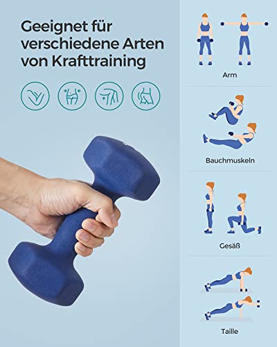 Detalle de SONGMICS Hanteln 2 Stück, 2 × 4 kg, sechseckige Hanteln mit Neopren-/Vinyloberfläche, Blau (SYL908Q01)