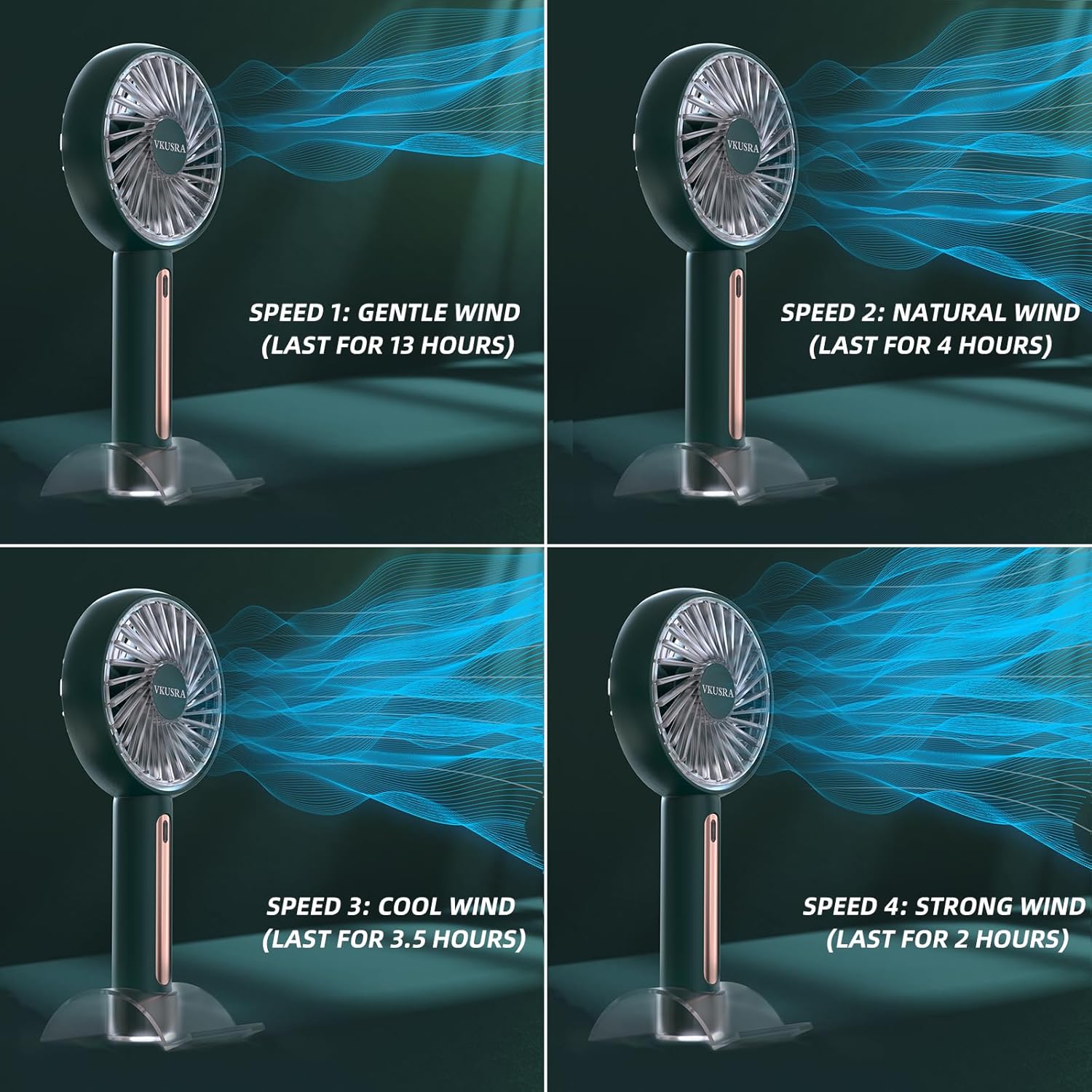 Thumbnail 3 de VKUSRA Powerful Handheld Fan – a practical USB-rechargeable handheld with phone stand and adjustable angle