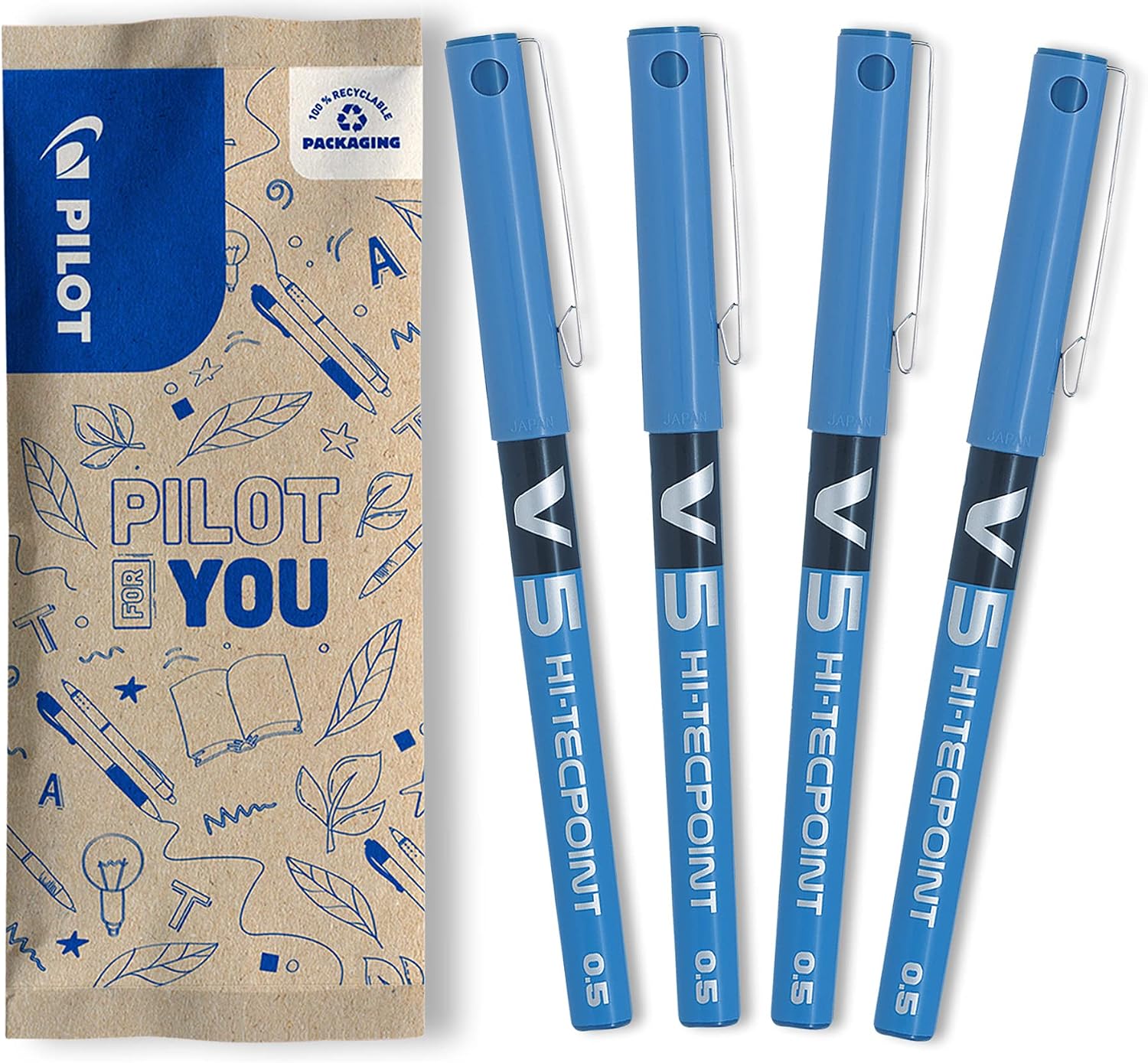 Detalle de PILOT V5 Liquid Ink Rollerball Set – 4 x Blue 0.5mm Fine Tip