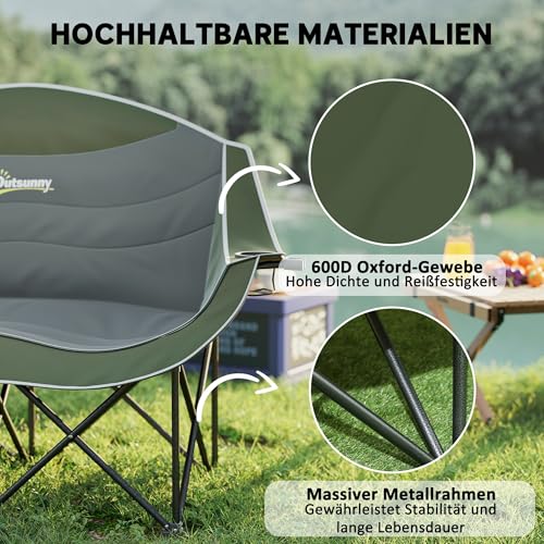 Detalle de Outsunny Faltstuhl 2-Sitzer Faltbar Campingstuhl Getränkehalter Grün