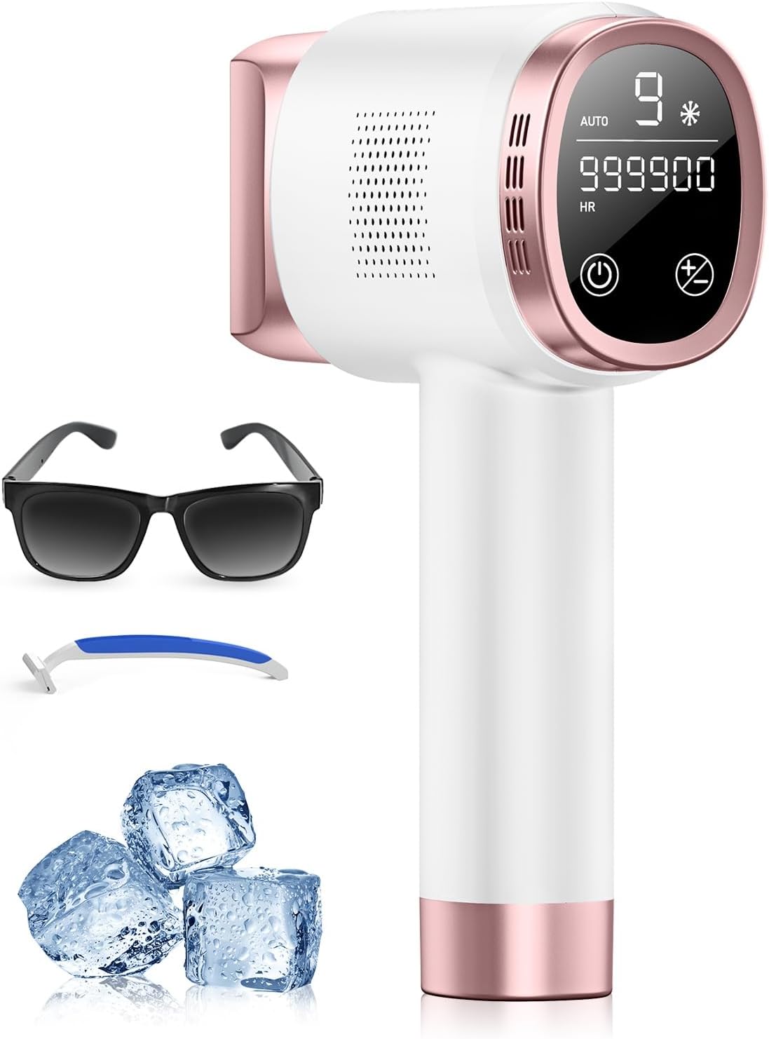 Detalle de Deplite Epilatore a Luce Pulsata con raffreddamento a ghiaccio, schermo LCD touch e modalità di scorrimento automatico (rosa)