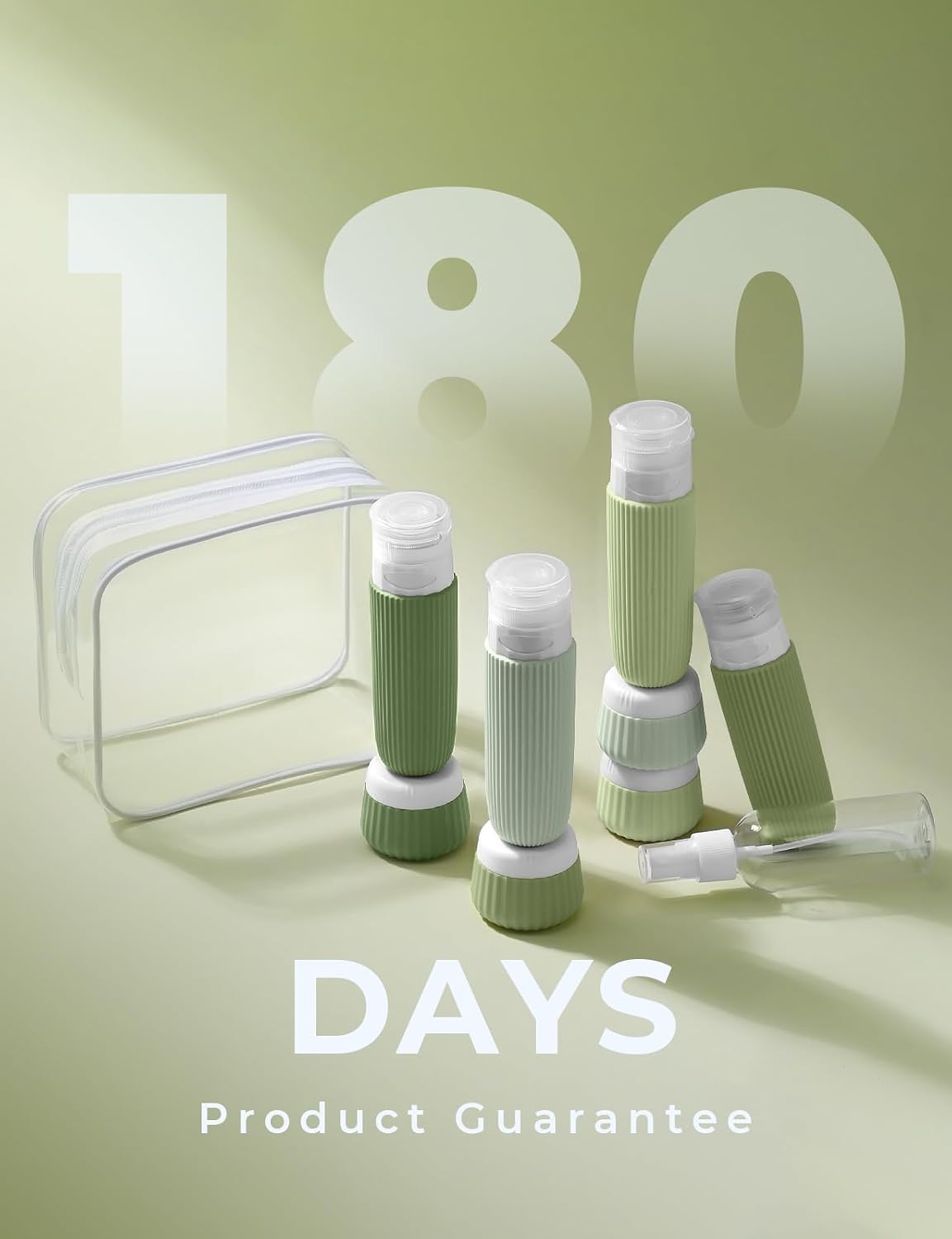 Detalle de Yiorxu Reiseflaschen zum Befüllen (9-teilig) mit 90 ml + 30 ml Silikon-Behältern und TSA-Handgepäck-Set