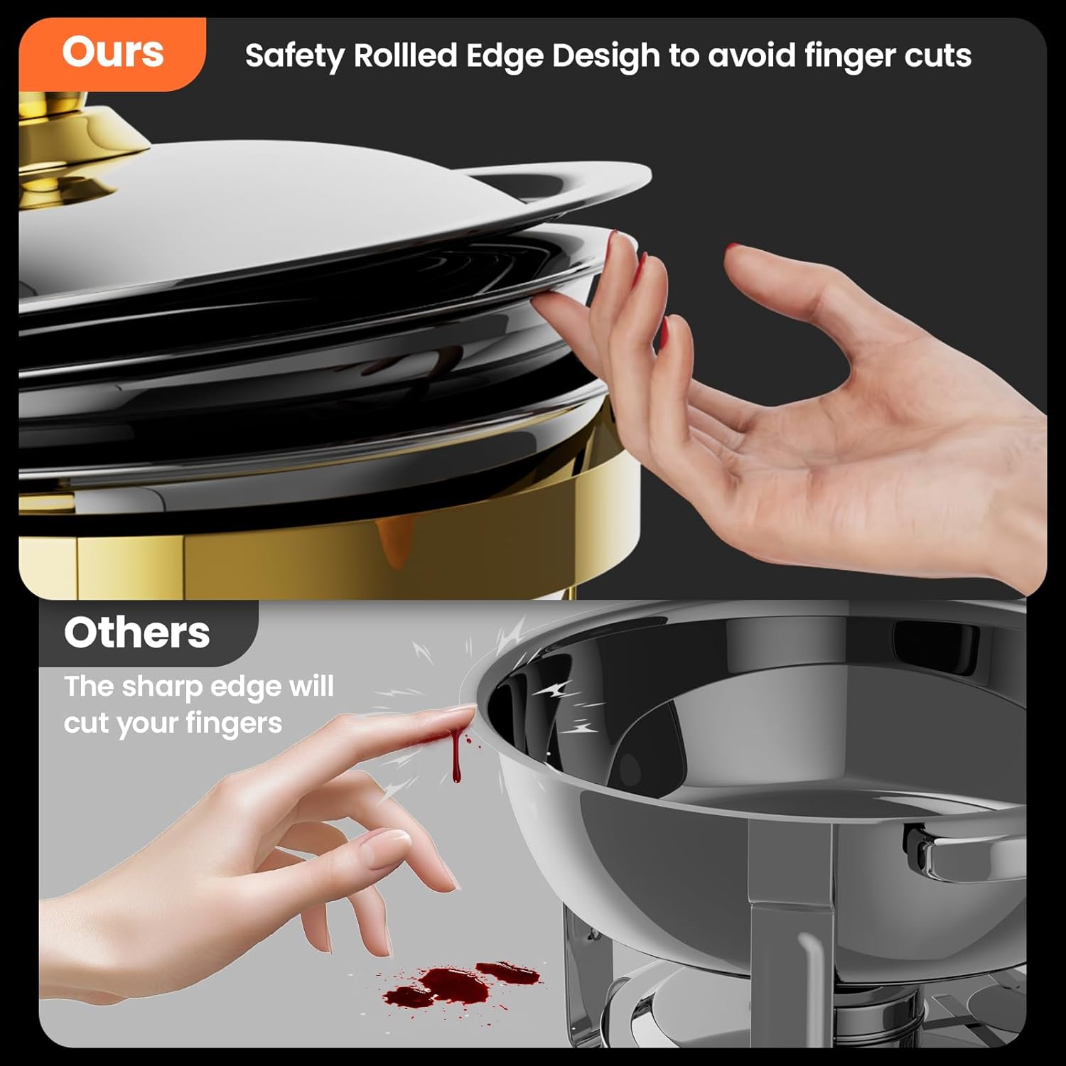 Thumbnail 6 de Round Chafing Dishes for Buffet 4 Pack (6QT) – Gold Chafer Sets with Gloves, Spoons, Slotted Spoons & Tongs
