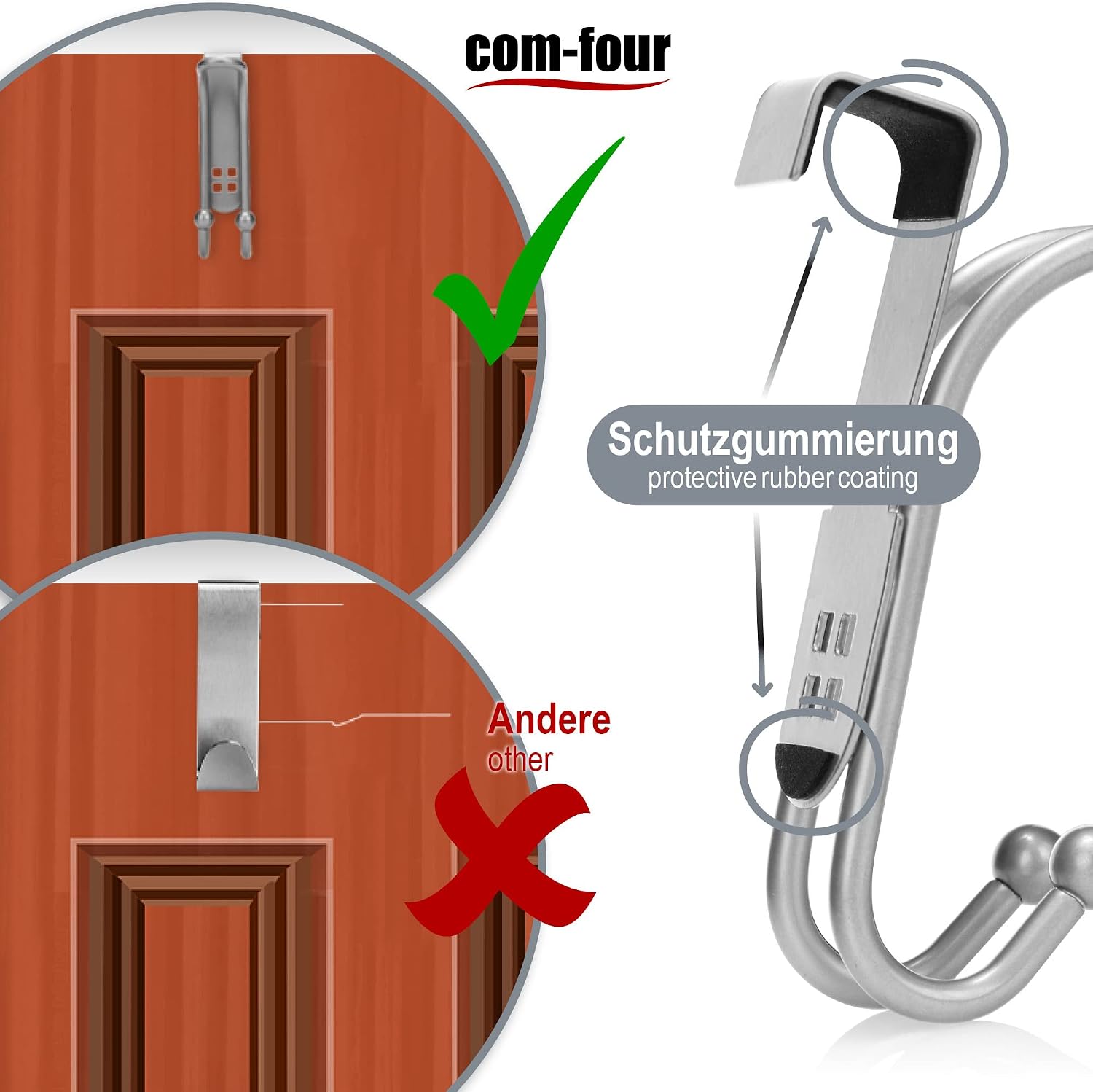 Thumbnail 2 de com-four® 8x Ganci per Porte – Ganci Appendiabiti Doppi con Protezione in Schiuma per Ante di Camere e Armadi