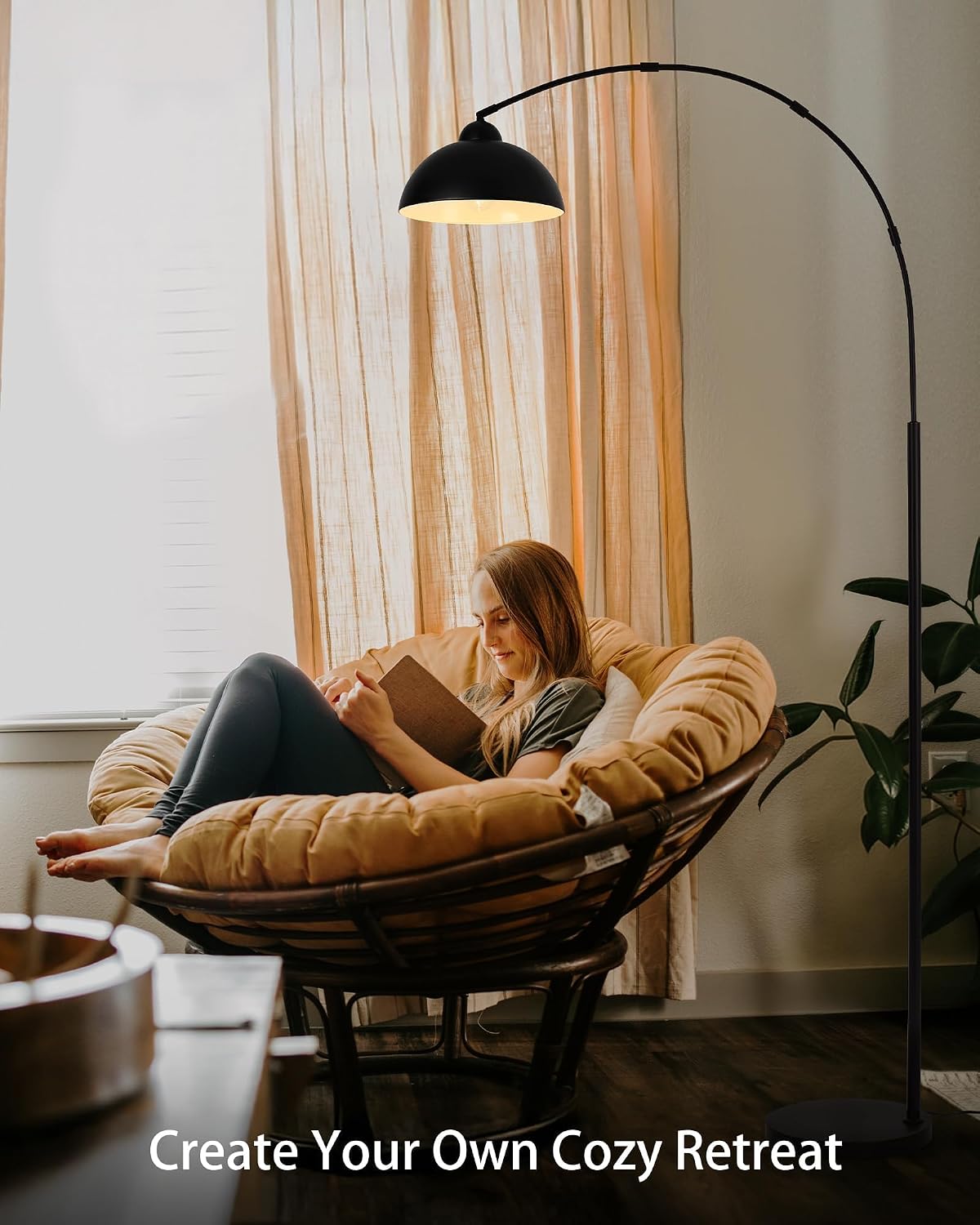 Detalle de 204cm Modern Black Arc Floor Lamp with Weighted Base
