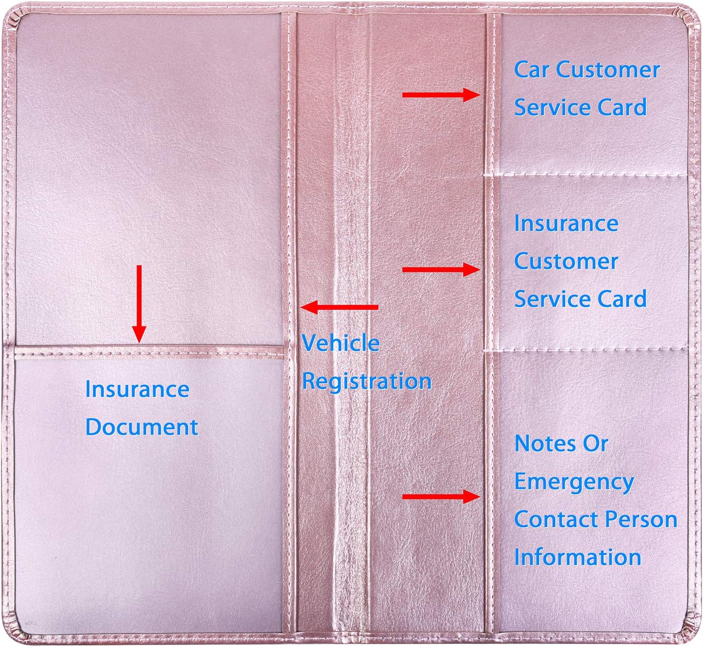 Detalle de Wisdompro Car Document Wallet – PU Leather Rosegold Vehicle Paperwork Holder