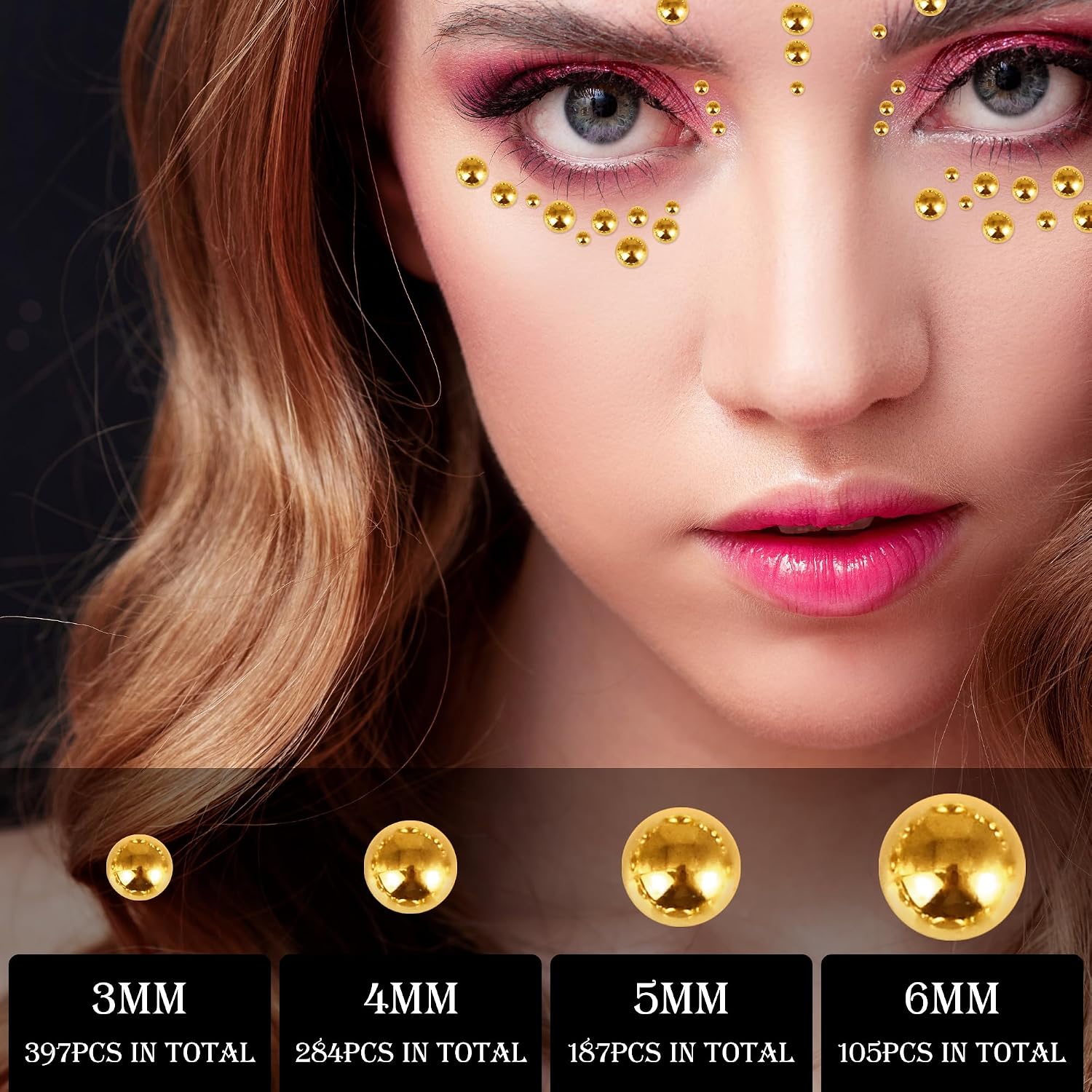 Detalle de FEMBW Brillantini Viso Strass Adesivi – 5 Fogli 973 Pezzi Oro